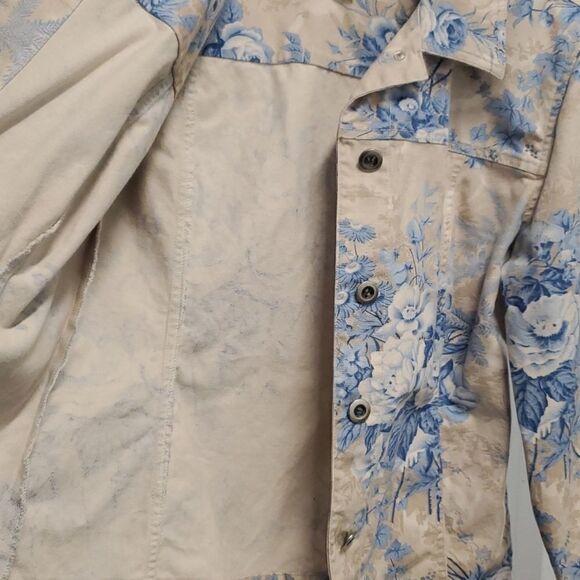 1X COLDWATER CREEK TAN BLUE FLORAL BUTTON FRONT LIGHTWEIGHT BLAZER JACKET 1 X - Picture 14 of 14